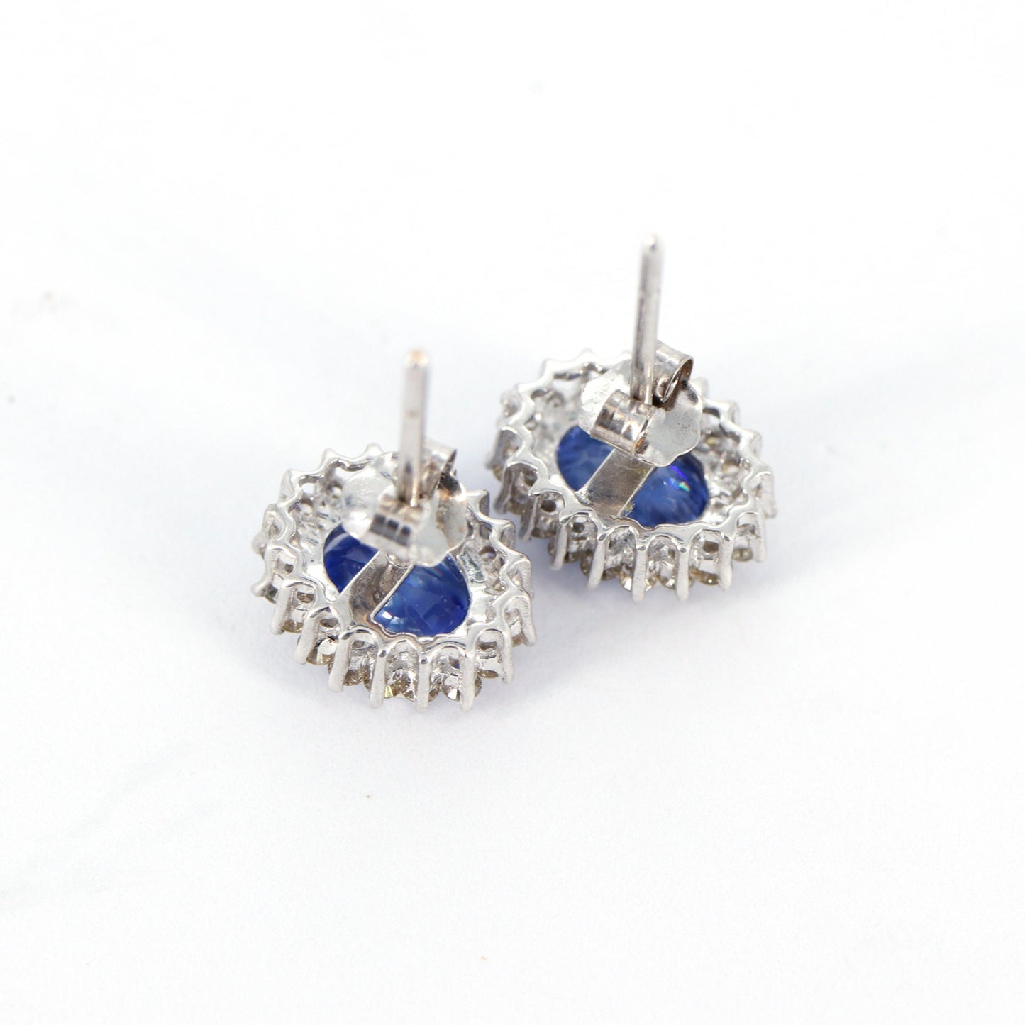 Cluster Studs White Studded Blue Sapphire Earring 14K Gold