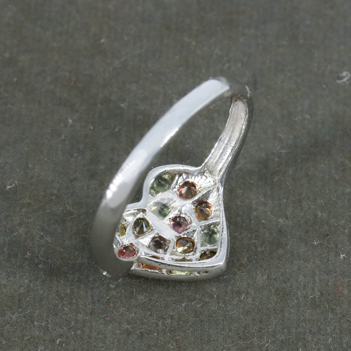 Heart Shape Multi Sapphire Sterling Ring Silver