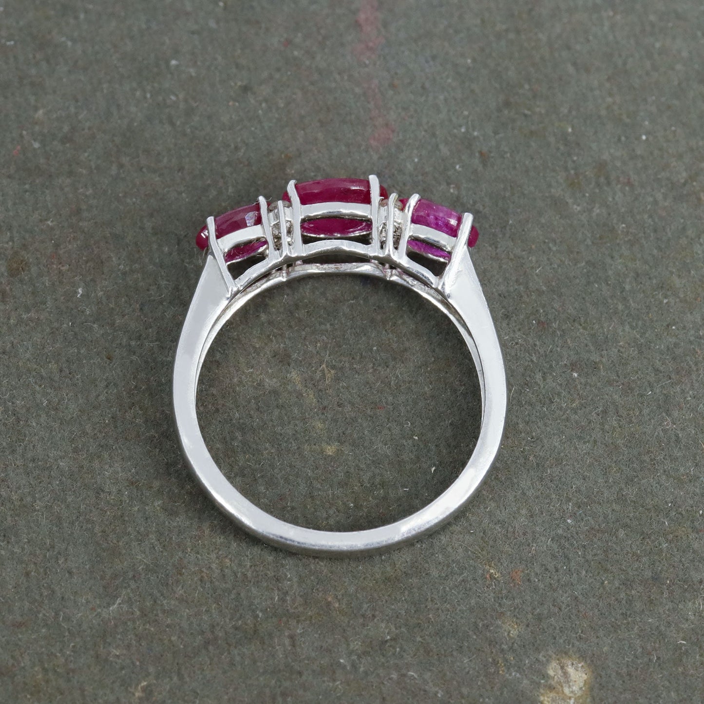 Ruby Three Stone Ring Silver
