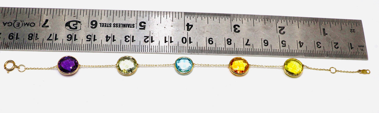Amethyst Green Amethyst Blue Topaz Citrine Lemon Topaz Bezel Bracelet 18K Gold