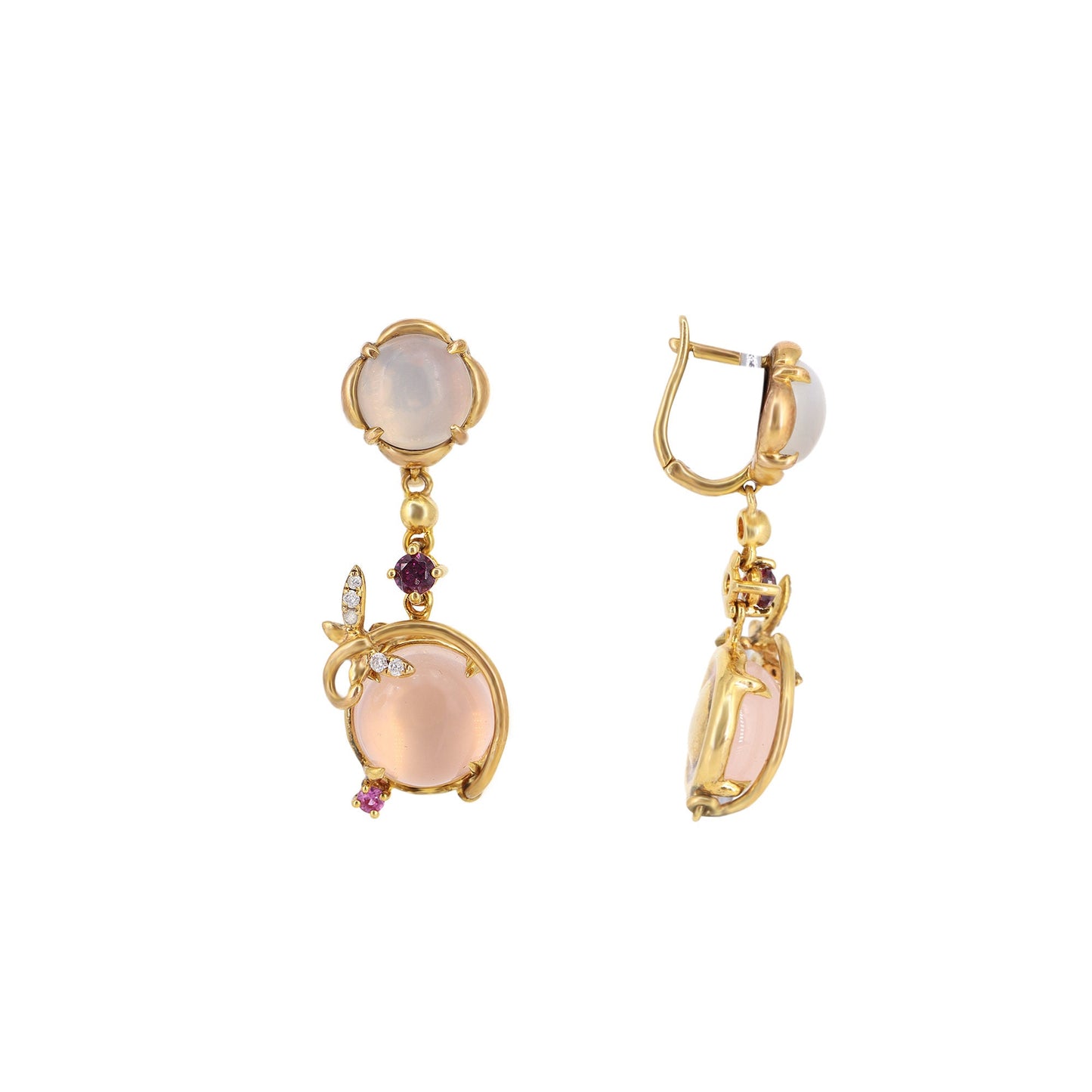 Yellow Rose Quartz Rhodolite & Gemstone Earring 18K Gold