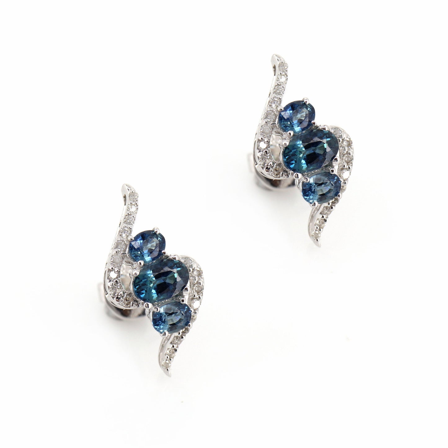 White Ear Studs Blue Sapphire Blue Sapphire Earring 14K Gold