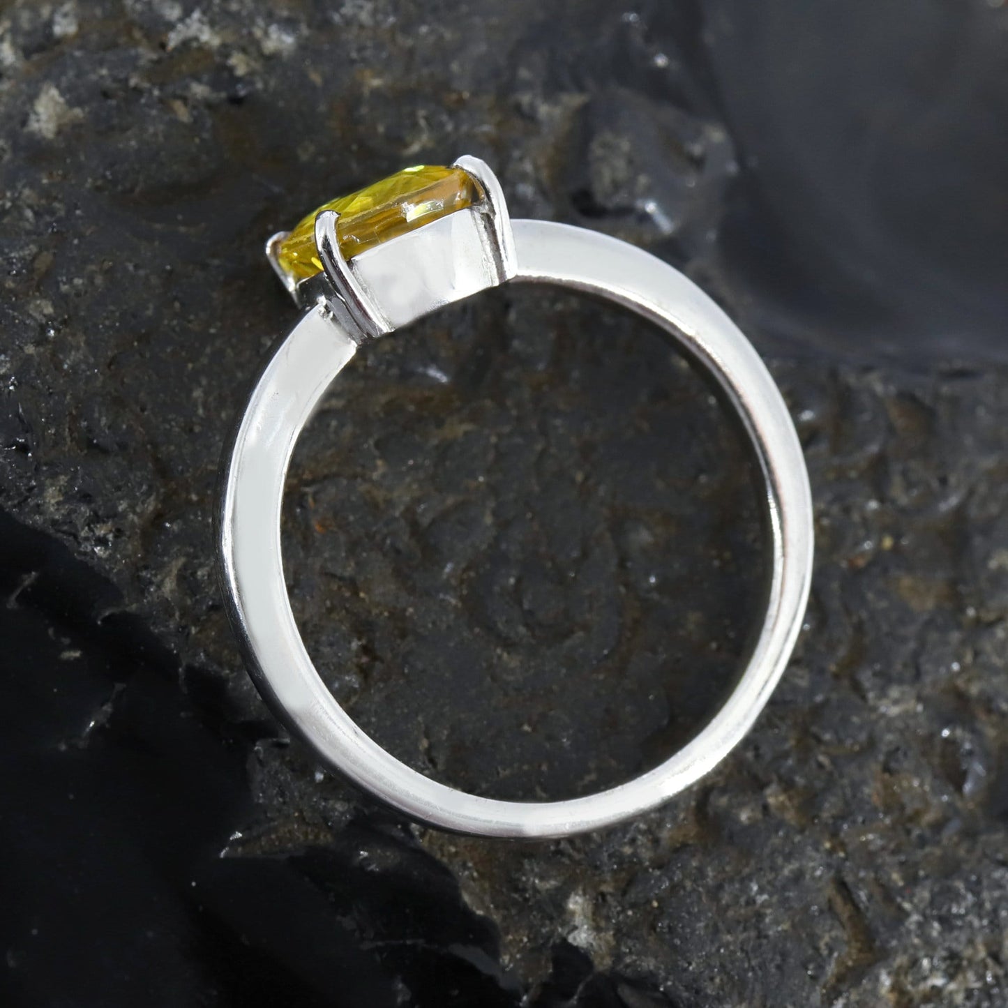 Oval Cut Yellow Sapphire Ring Silver
