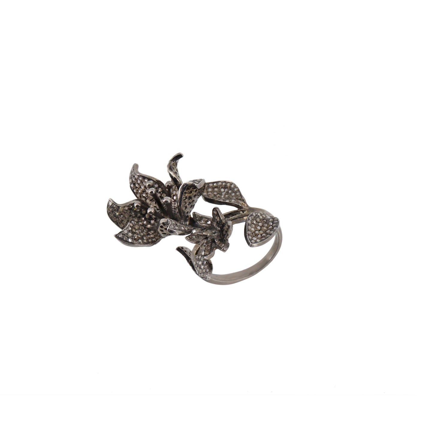 Leaf Design Big Statement Pave Ring Silver