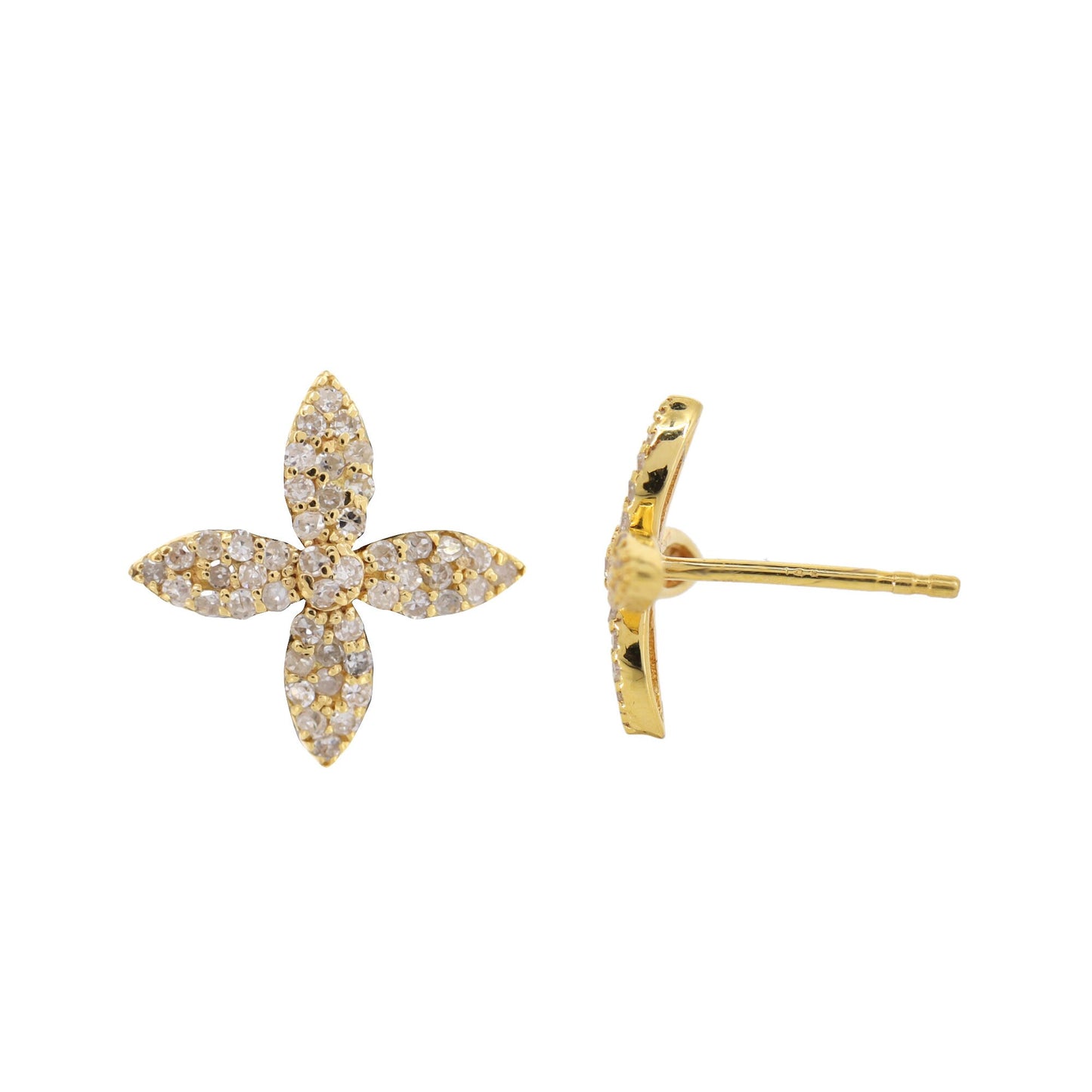 Yellow Cross Flower Stud Earring 14K Gold