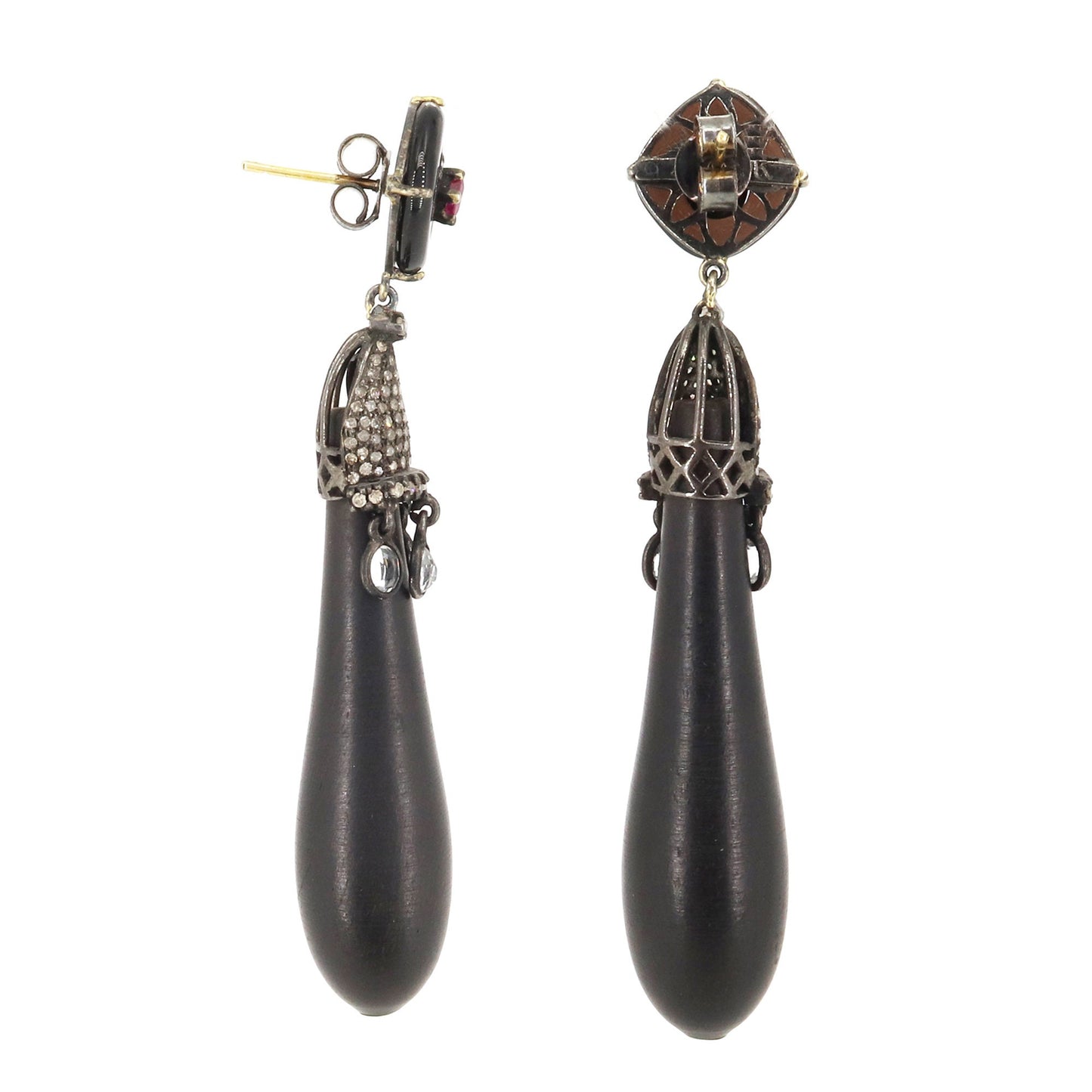 Black Onyx Ruby White Topaz Drop Shape Earring