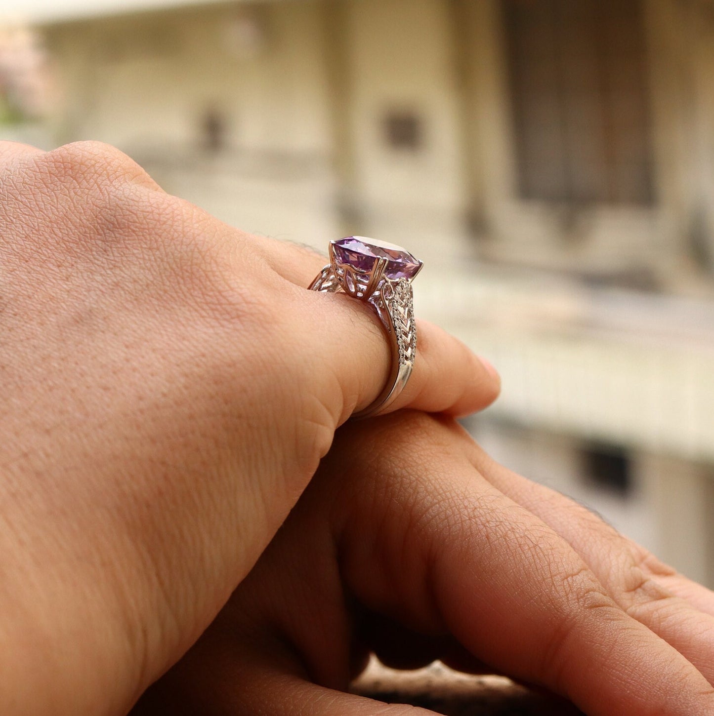 White Amethyst Engagement Ring 18K Gold