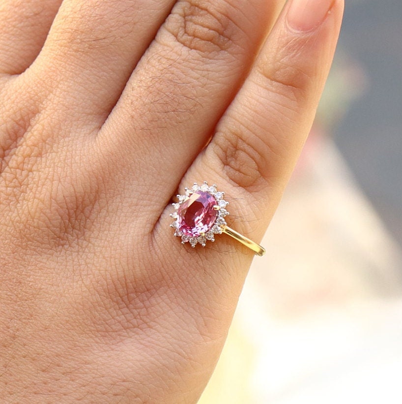 Yellow 1.46 Genuine Pink Sapphire Ring 14K Gold