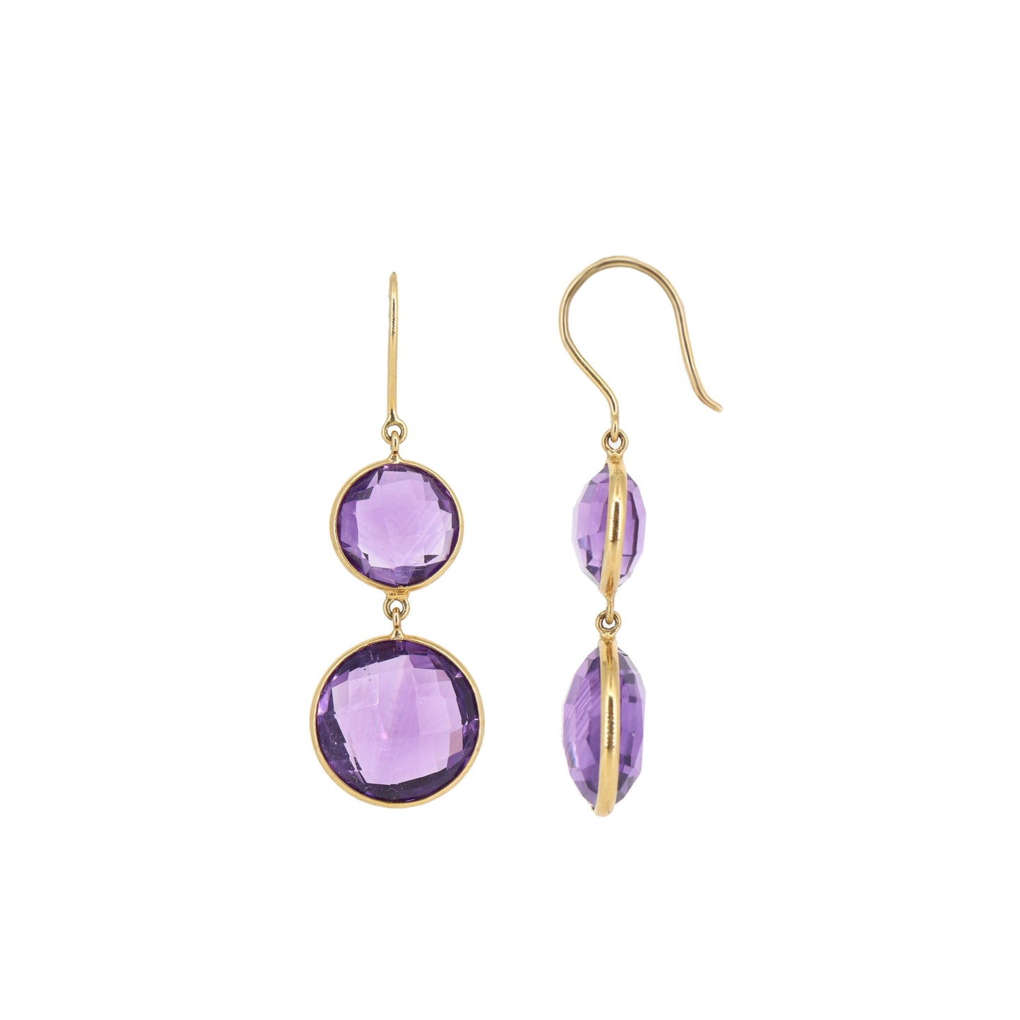Checker Cut Amethyst Briolette Stone Earring 18K Gold