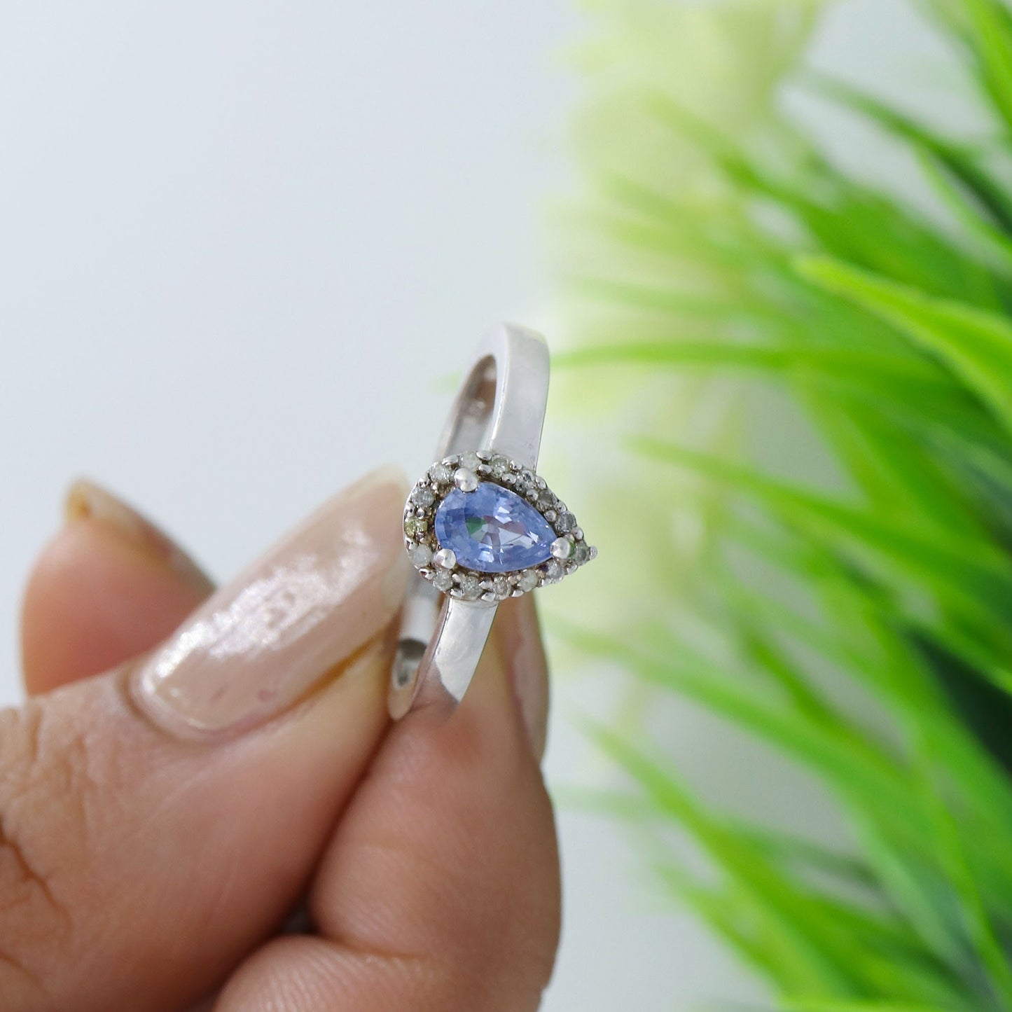 Pear Cut Gemstone Ring Silver