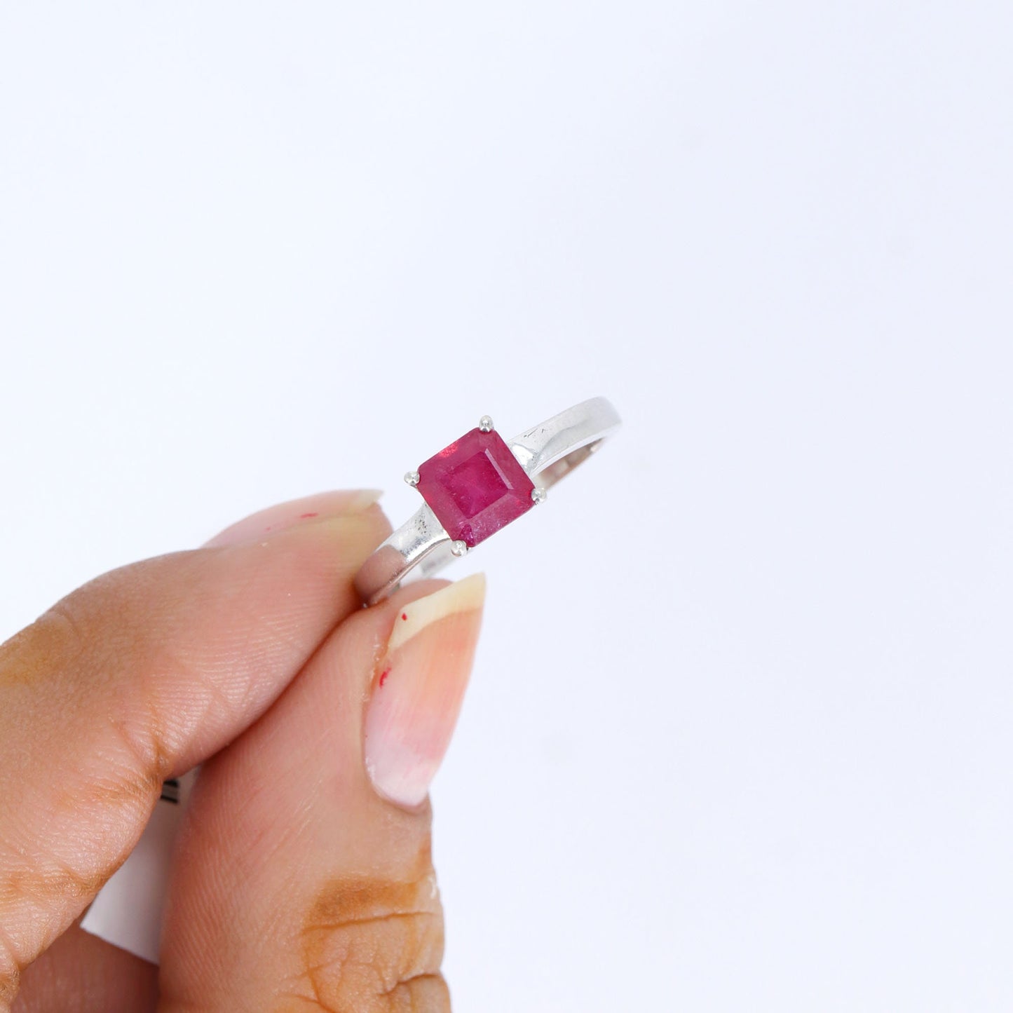 Octagon Cut Ruby Ring Silver