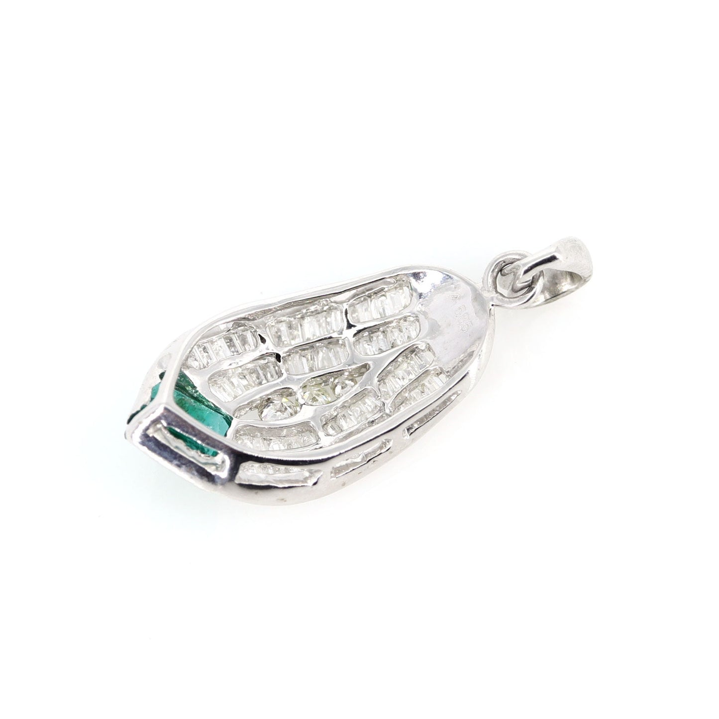 White Princess Cut 0.54 Emerald Tapered Brilliant Round Cut Pendant 14K Gold