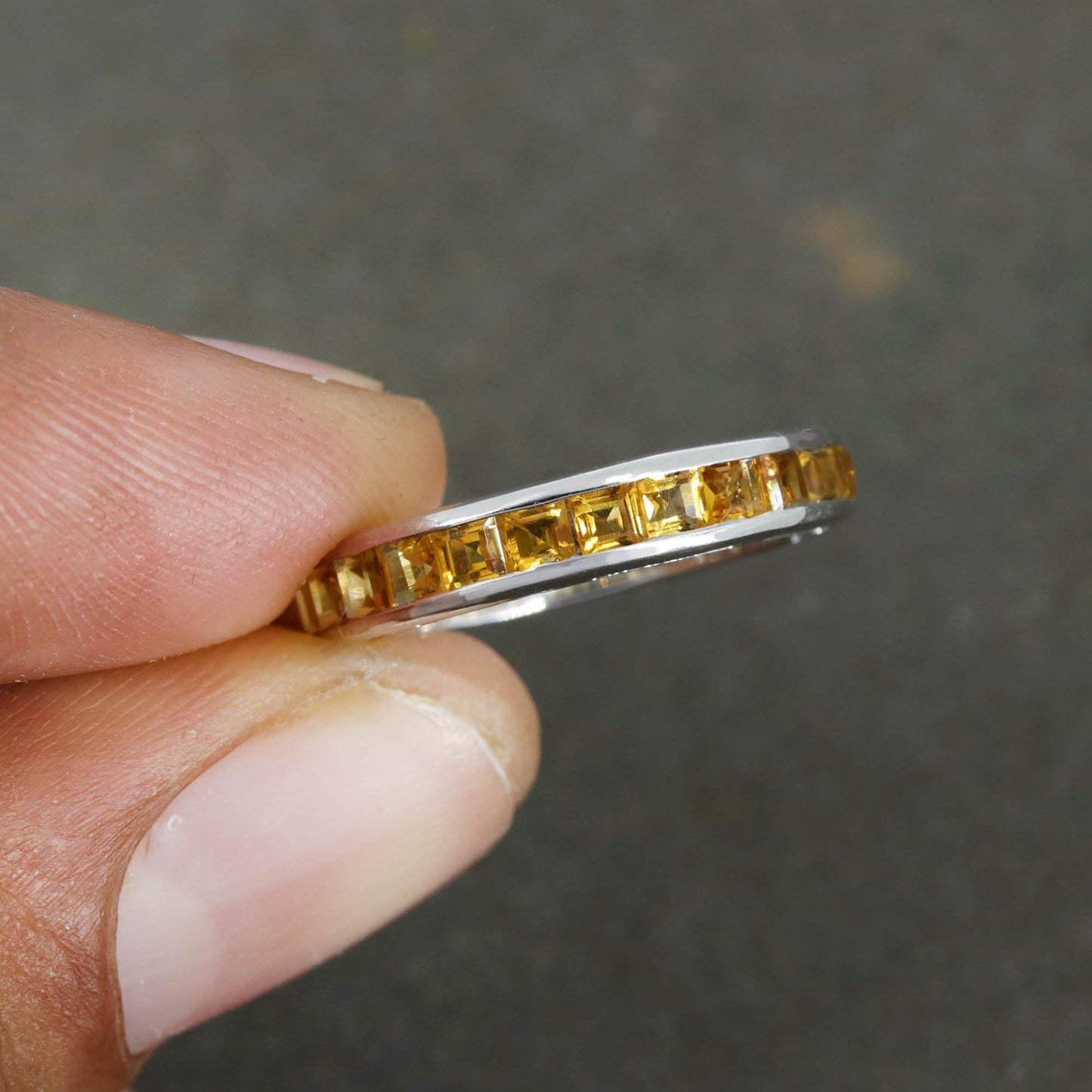 Full Eternity Band 925 Sterling Citrine Stackable Band Ring Silver