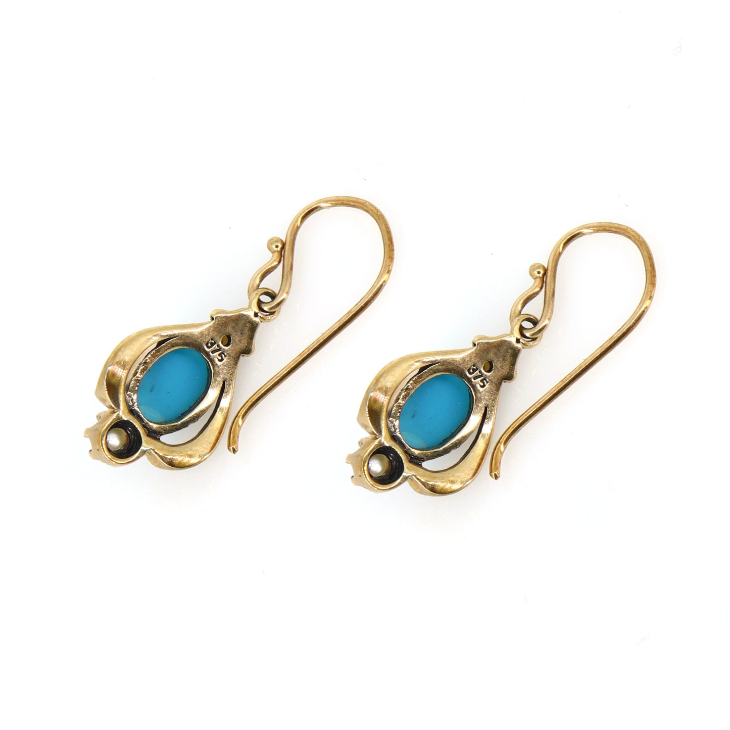 Antique Turquoise Pearl Yellow Earring Gold
