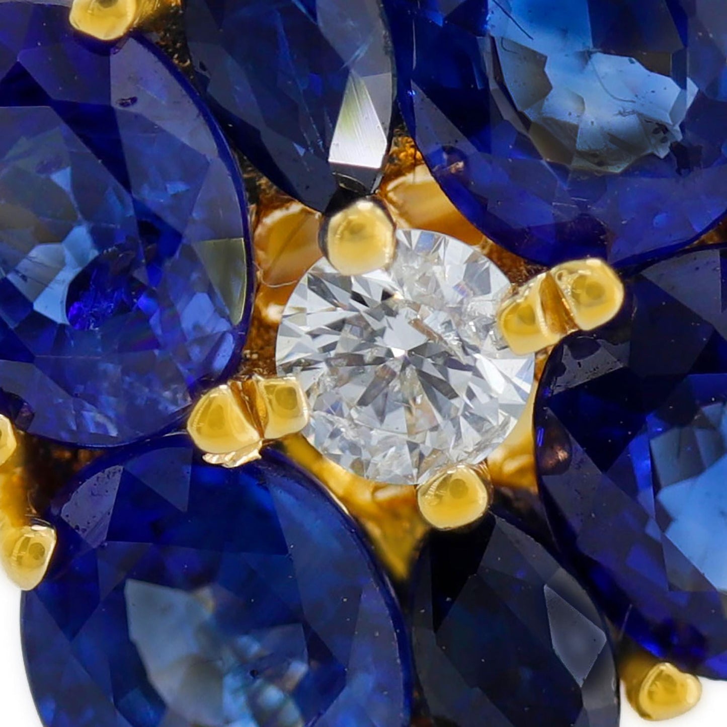 Blue Sapphire Studs Yellow Real Earring 14K Gold