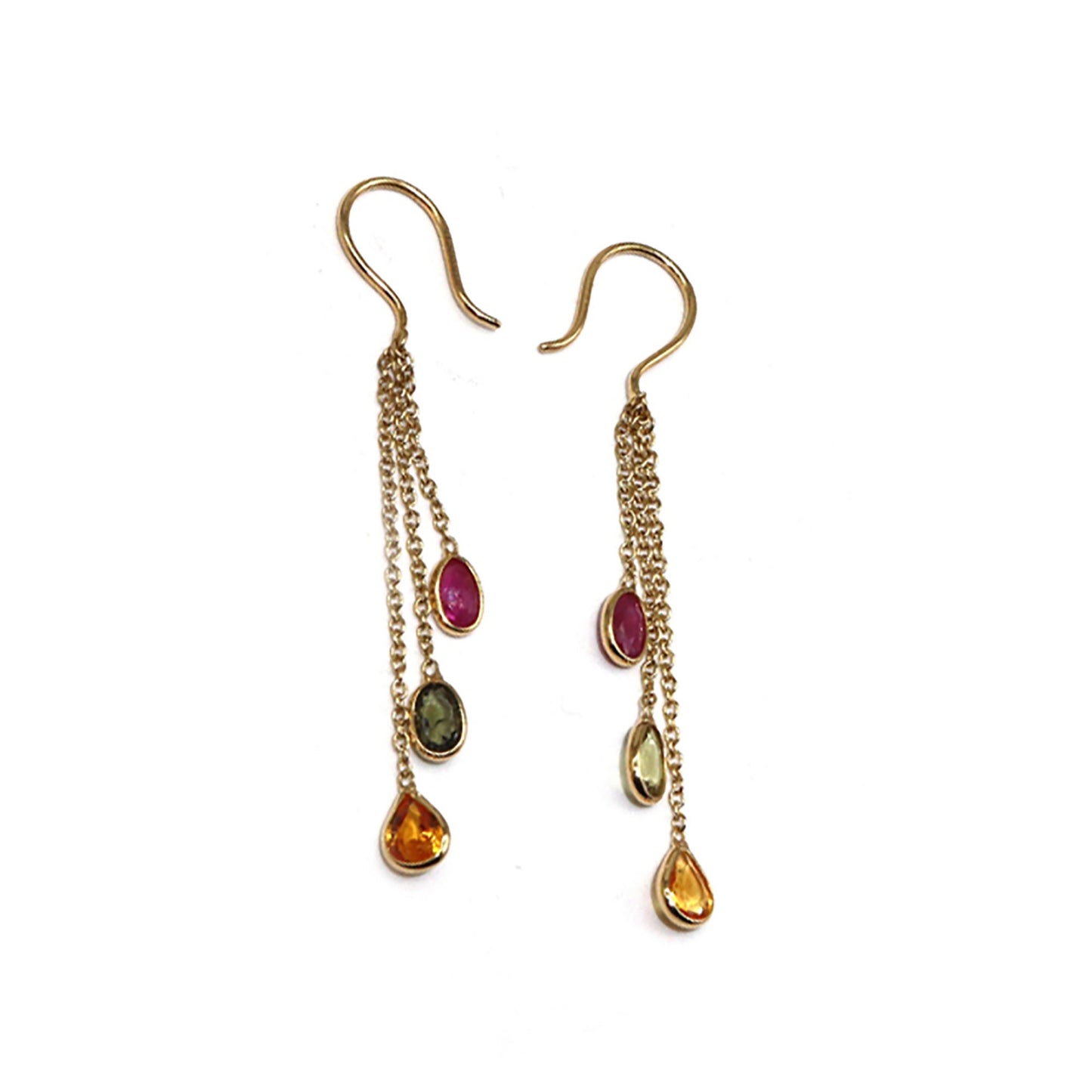 Yellow Handmade Multi Sapphire Ruby Hanging Earring 18K Gold