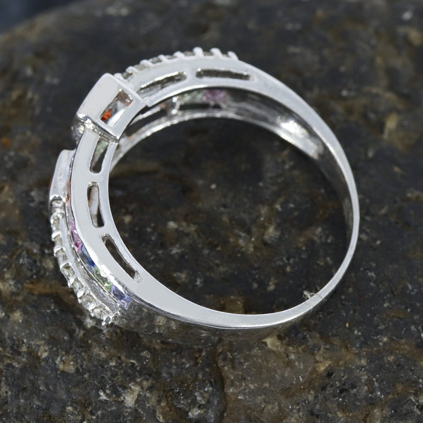 Princess Cut Multi Sapphire Ring Silver