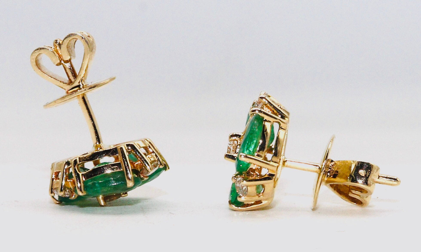 2.52 Emerald Delicate Dainty Studs Earring 14K Gold