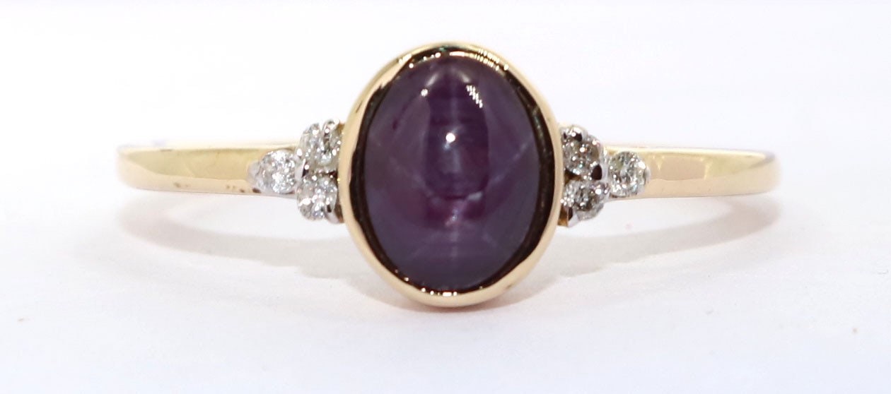 Certified Genuine Star Ruby Cabochon Solitaire Ring 14K Gold