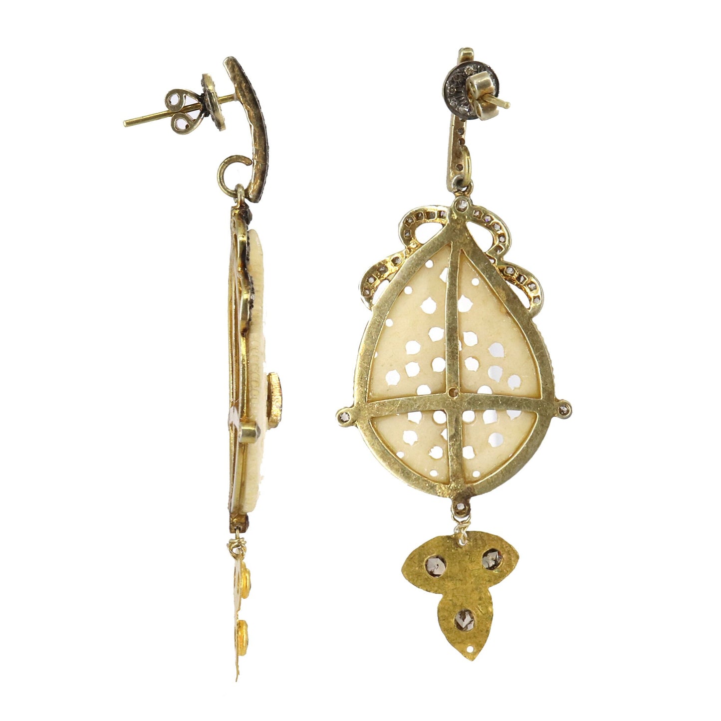Uneven Rose Cut Dangle Earring Gold