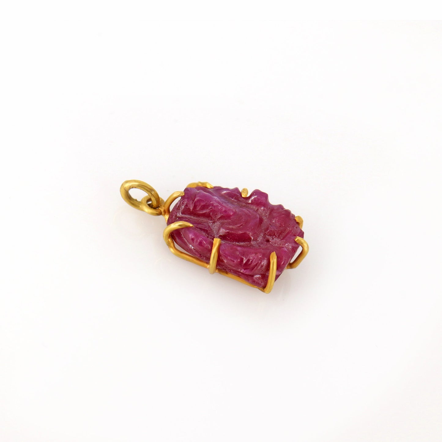 Ganesha Ruby Hand Carvings Gemstone Pendant 14K Gold