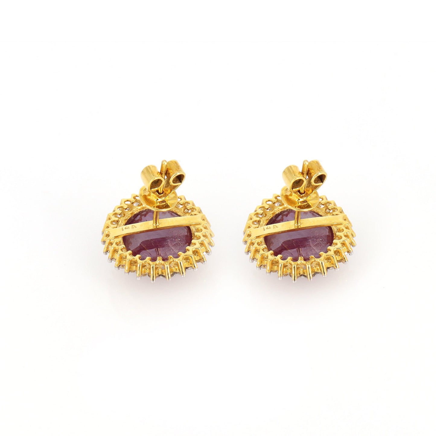 Big Size Star Ruby Studs Yellow Cluster Earring 18K Gold