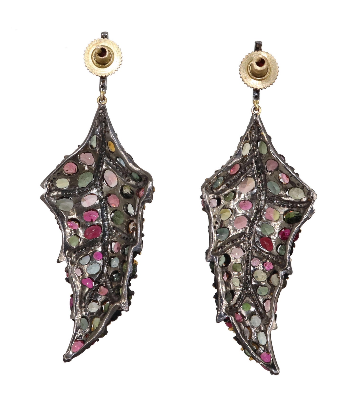 Genuine Multi Tourmaline Real Studded Victorian Earring Gold