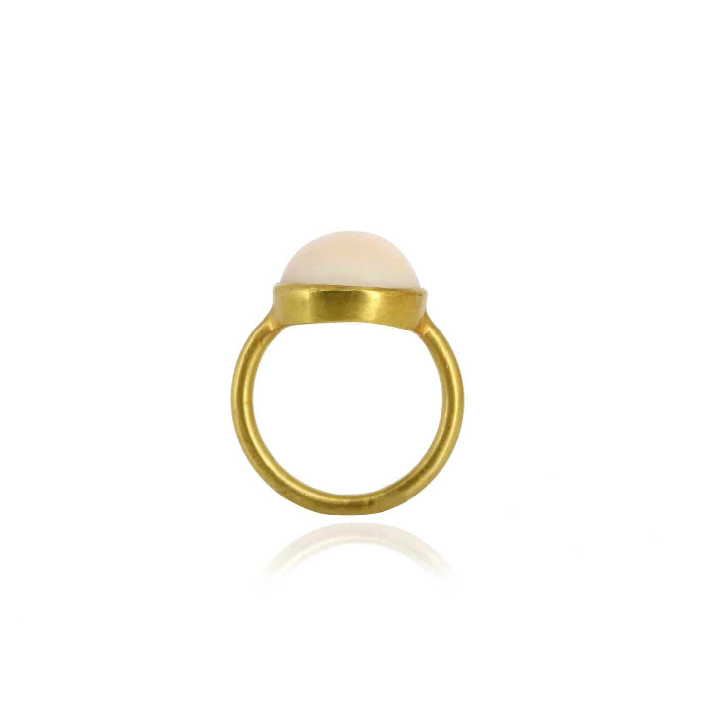 Antique Pink Coral Cabochon Ring 14K Gold