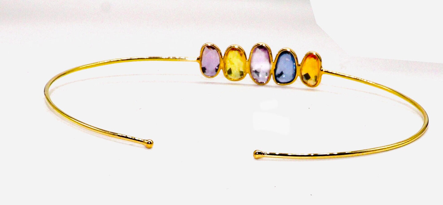 Beautiful Flexible Bangle Multi Sapphire Fine Jewelery Open Cuff Bangle Anniversary Multi Sapphire Rose Cut 18K Gold