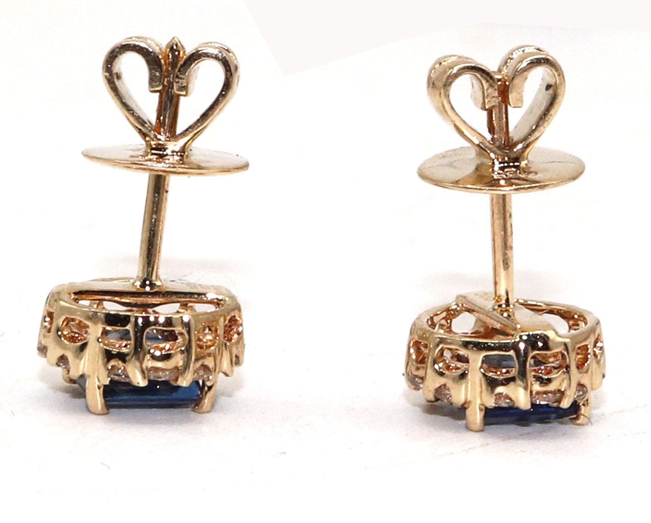 Blue Sapphire Gemstone Studs / Yellow Studs / Princess Cut Sapphire Stone Stud Earring 14K Gold