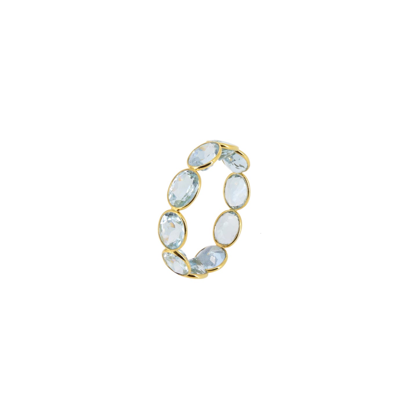 Aquamarine Stone Full Eternity Bezel Wedding Band Yellow Stackable Band Matching Band / Him 18K Gold
