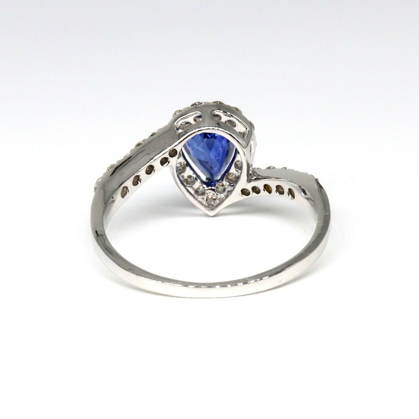 Handmade White Blue Sapphire Pear Ring 18K Gold