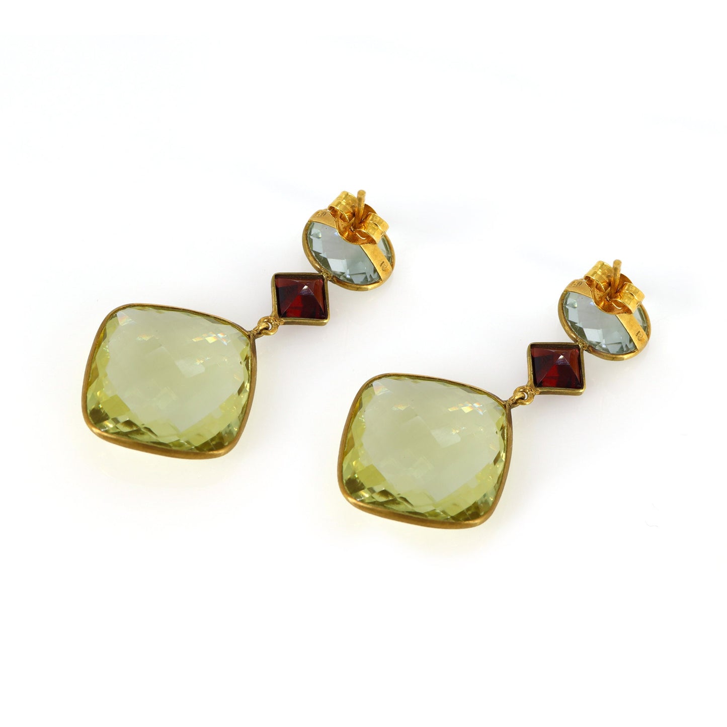 Checker Cut Green Amethyst Earring 18K Gold