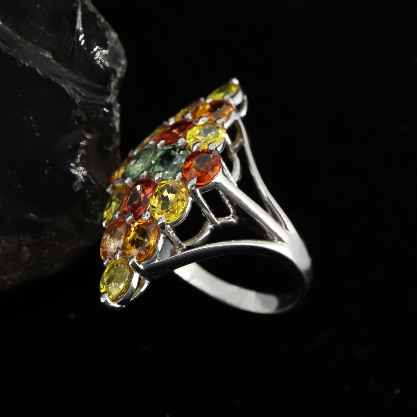 Multi Sapphire 925 Sterling Elegant Ring Silver