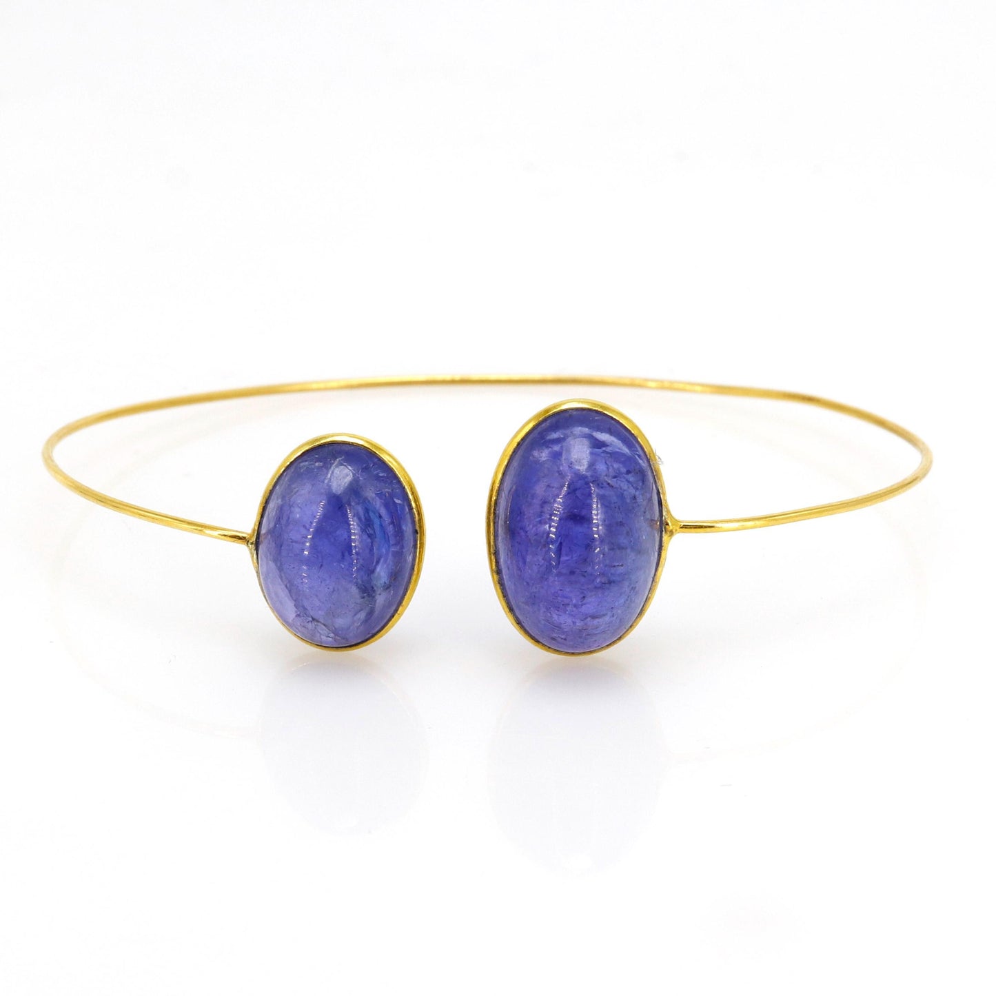Open Cuff Bangle Flexible Bangle Yellow Bangle Tanzanite/Fine Jewelry/Anniversary / Oval Round Shape 14K Gold