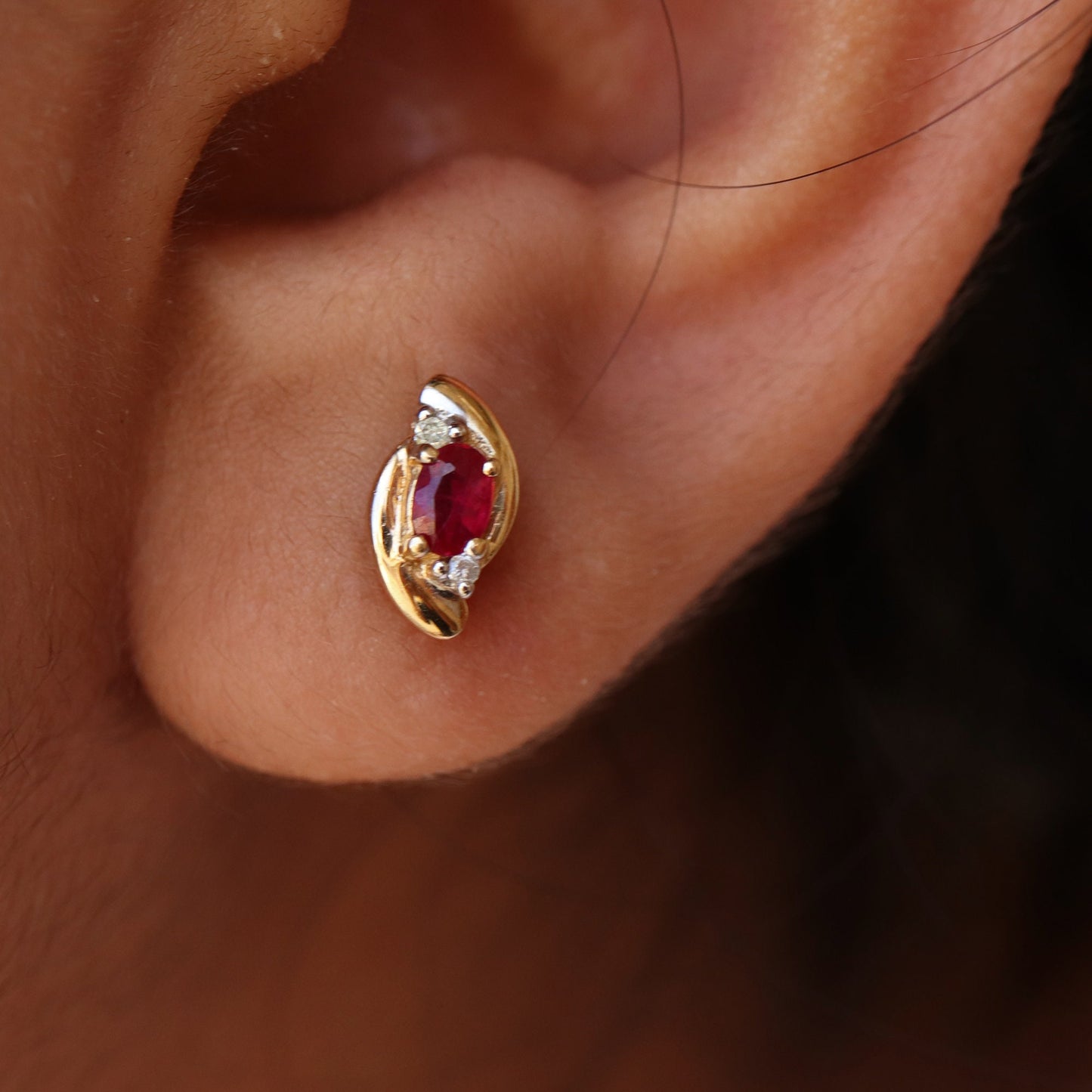 Estate New Yellow .29Ct Ruby Earring 14K Gold