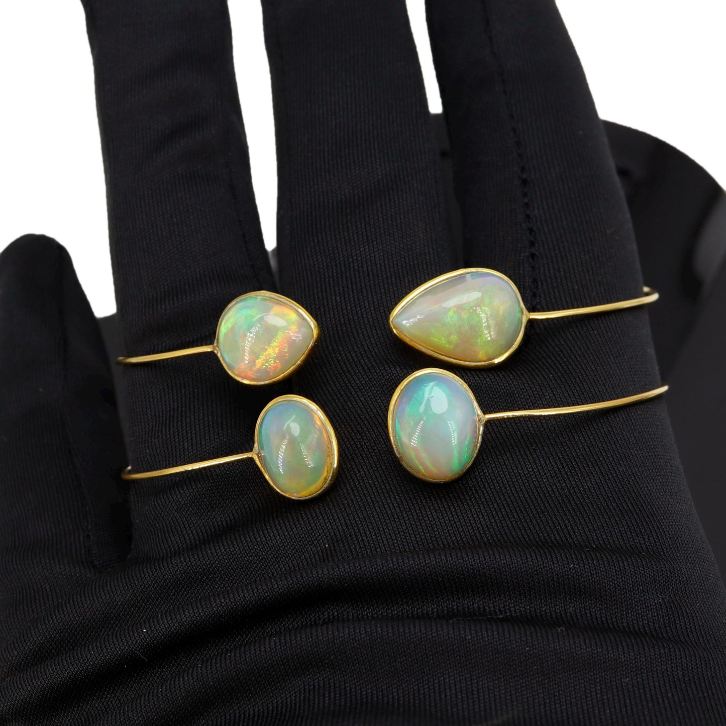 Oval Pear Shape Open Cuff Bangle Flexible Bangle Yellow Bangle Opal Finest Jewelry Anniversary 14K Gold