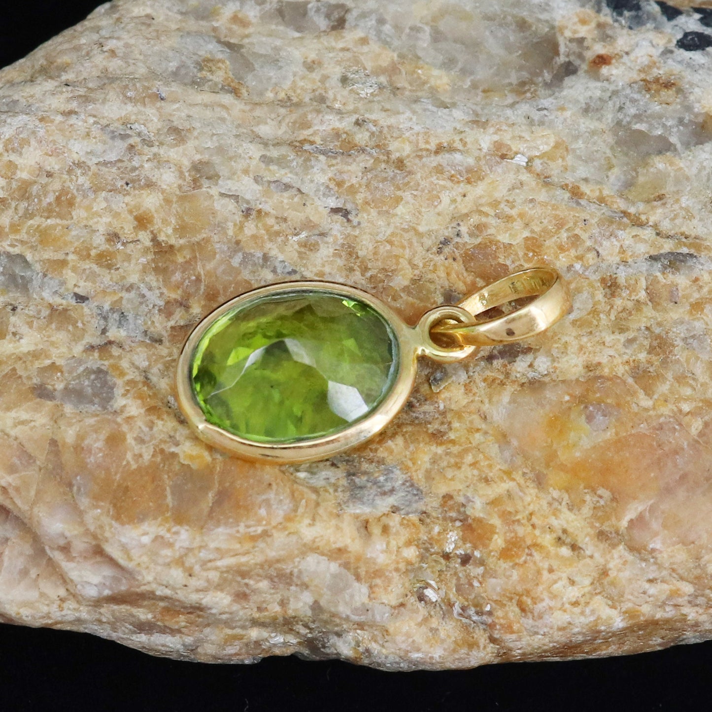 Yellow Peridot Oval Pendant 14K Gold