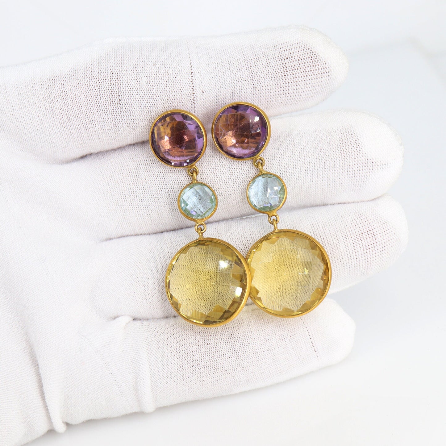 Amethyst Blue Topaz Beer Quartz Earring 18K Gold