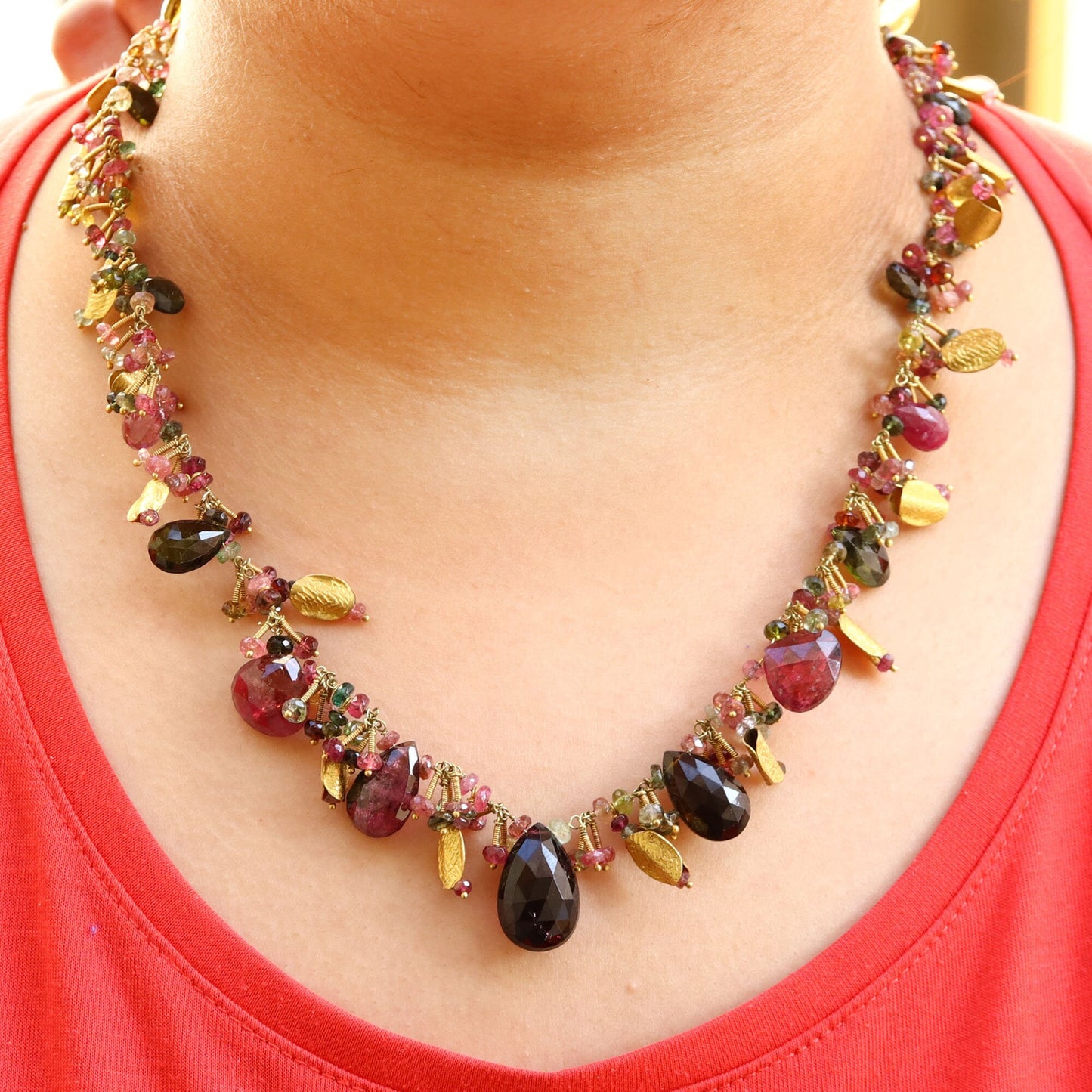Tourmaline Beaded Necklace 18K Gold