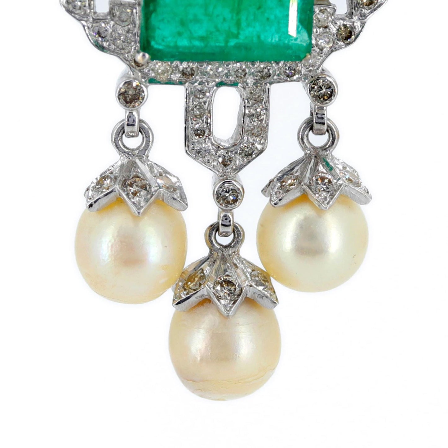 White Emerald Pearl Earring 18K Gold