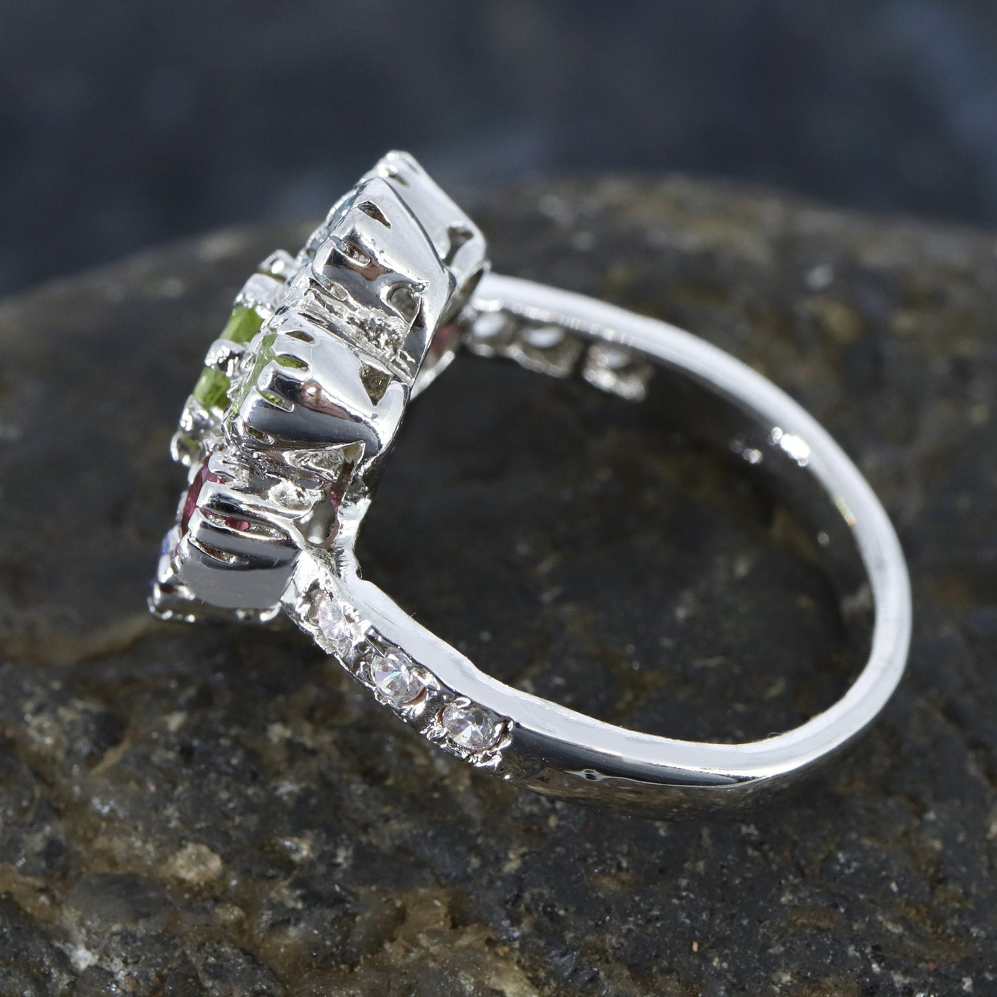 925 Sterling Multi Gemstone Ring Silver