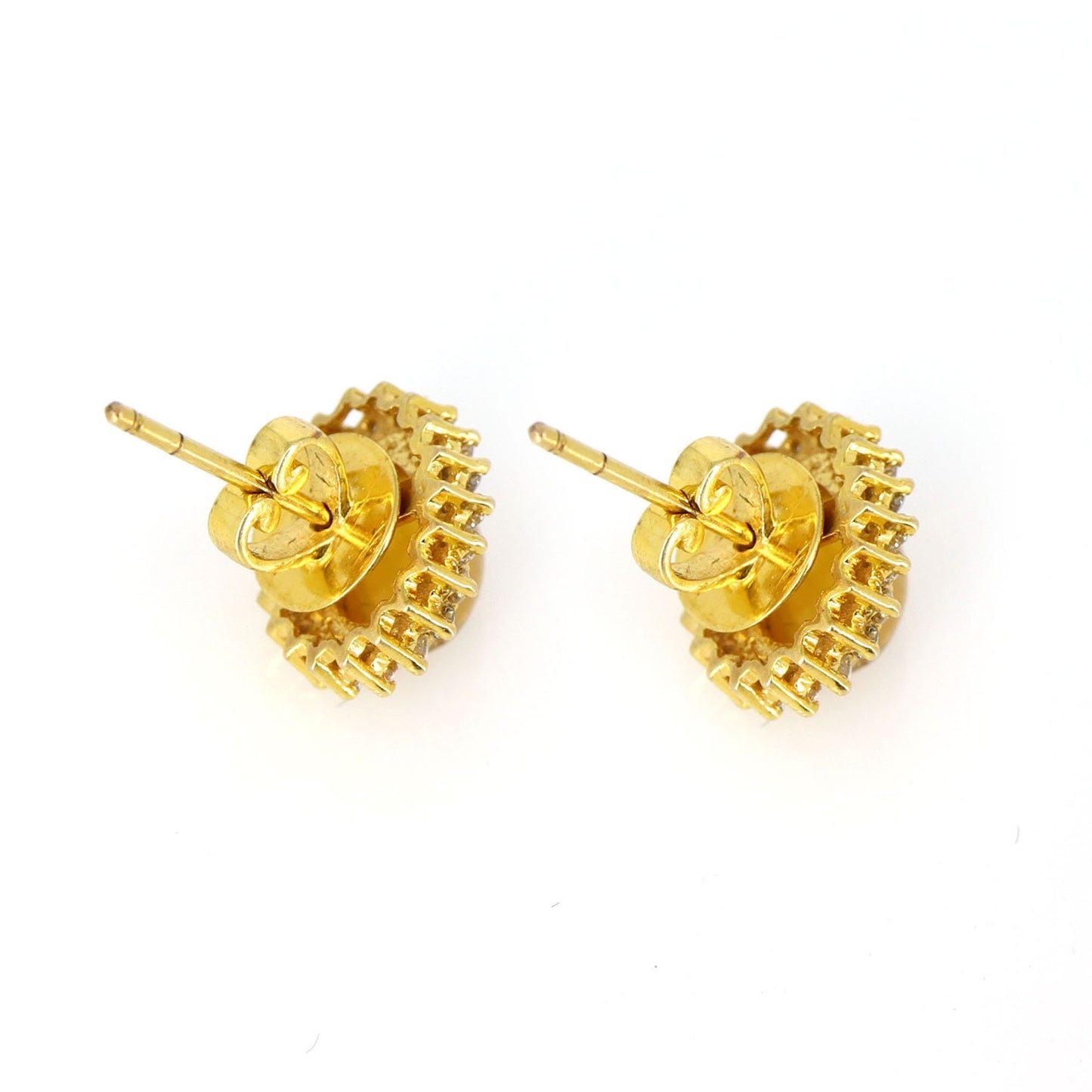 Vintage Yellow White Opal & White Tiny Stud Earring 14K Gold