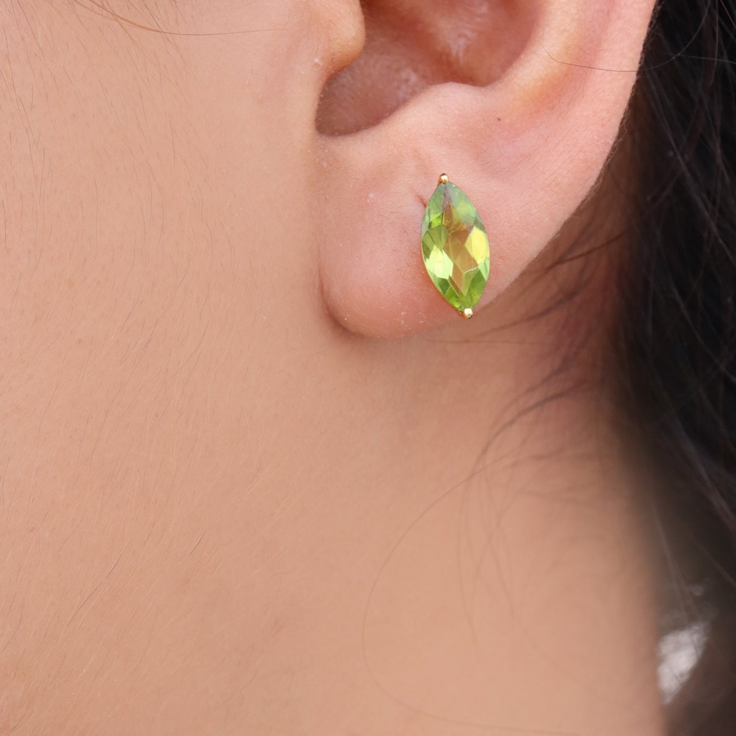 Marquise Cut Green Peridot Gemstone Studs Yellow Peridot Earring 18K Gold