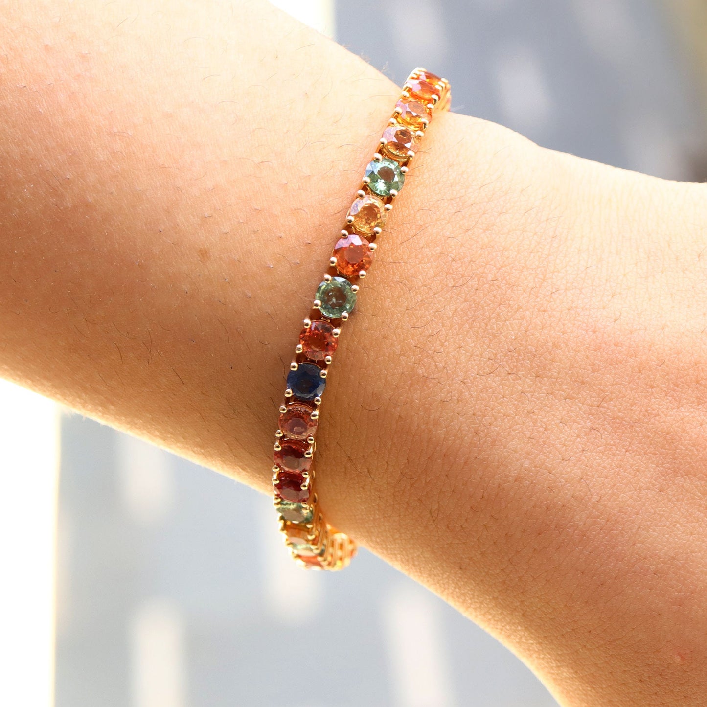 Rainbow Sapphire Tennis Bracelet 14K Gold