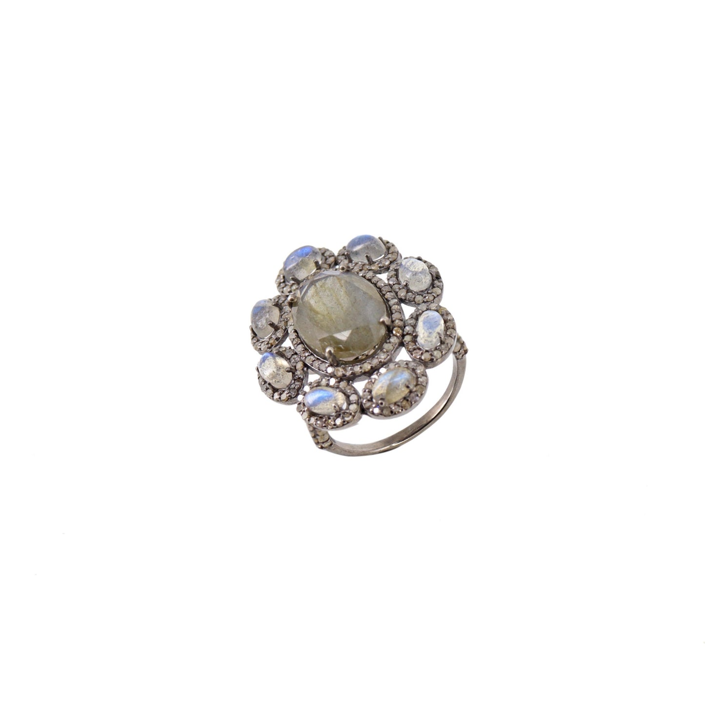 Pave Labradorite Cocktail Ring Silver
