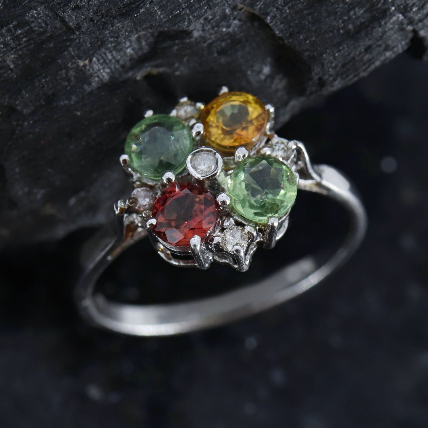 Round Cut Multi Sapphire & Ring Silver