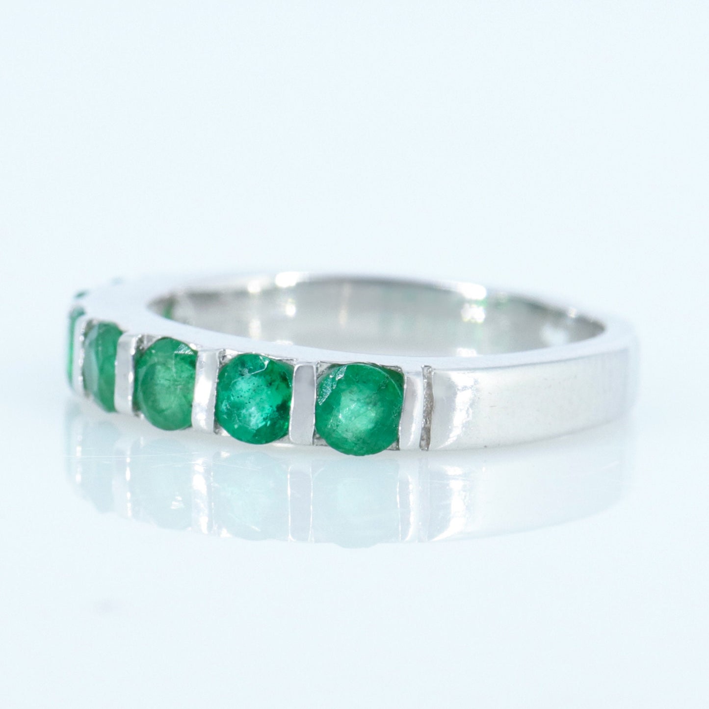 Eternity Emerald Band Ring Silver