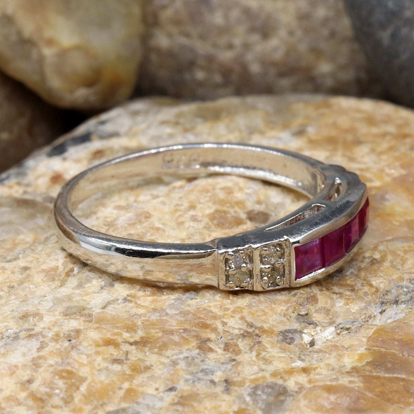 Classic Half Eternity Band Ruby 925 Sterling Ring Silver