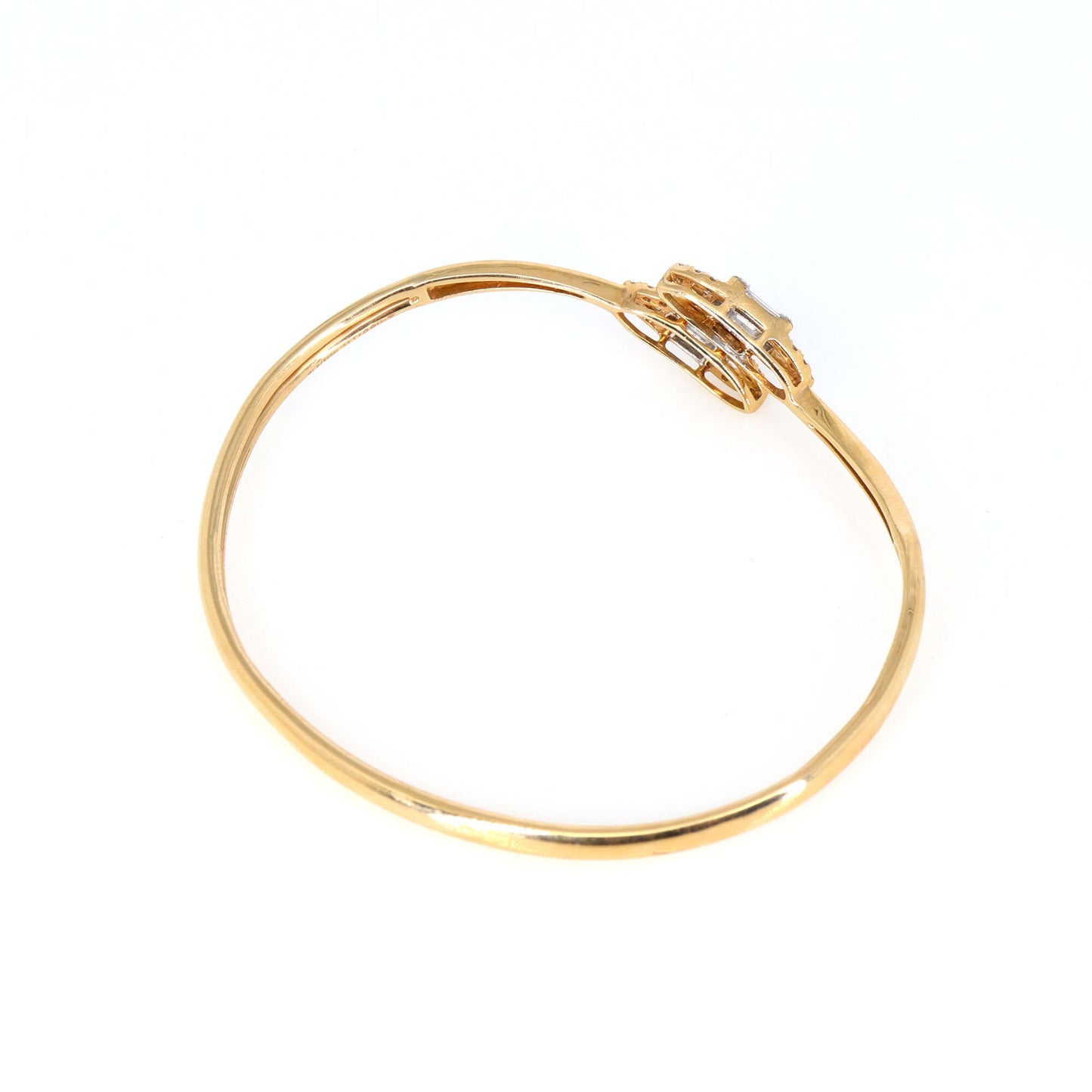 Rose Open Cuff Illusion Bezel Thin Stackable Bangle Cuff Bracelet 18K Gold